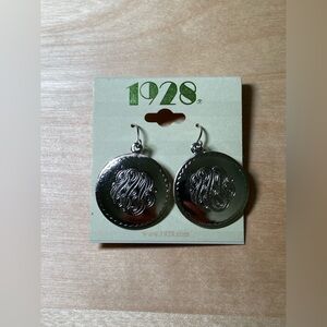 1928 Jewelry Silver Tone Large Round Textured Designed Medallion Drop Earrings